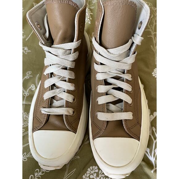 Converse All Star Hike Platform Brown Leather Sneakers - Picture 1 of 7